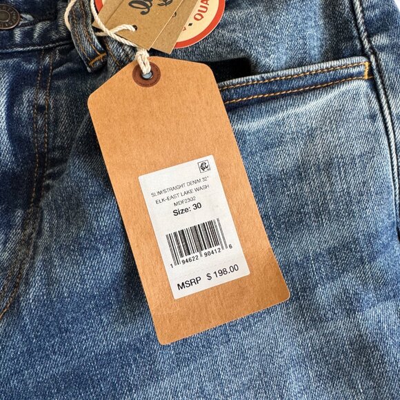 Faherty Brand Organic Cotton Slim Straight Denim Jeans - Mens 30x32 - NWT - Picture 7 of 7